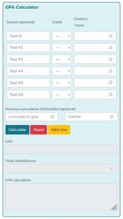 Find a professional college GPA calculator for your usage
